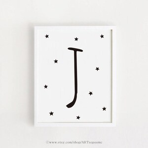 INSTANT DESCARGAR carta J imprimir arte imprimible vivero negro y blanco cartel tipográfico Bebé Ducha decoración signo inicial J Descarga digital