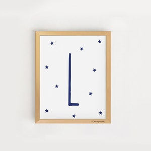 Carta de la Marina L imprimible vivero pared arte inicial L impresión Dark Blue Baby room sign Decor Kids poster Monogram Digital art Instant download