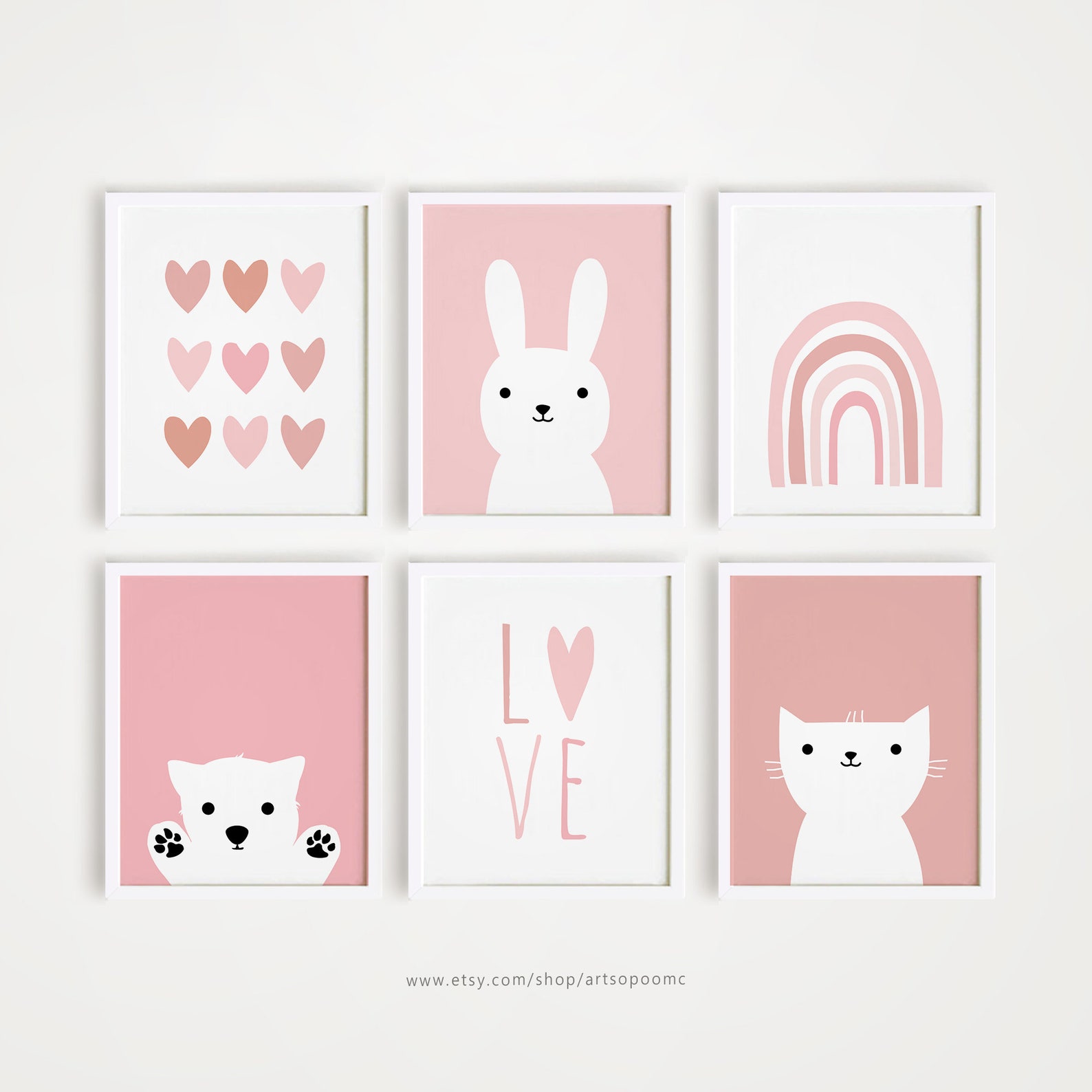 Printable Pink Nursery wall Art Set of 6 Poster Baby girl | Etsy