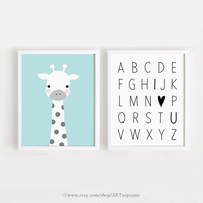 Printable Nursery wall Art Set of 6 Poster Baby Kids room decor Bear Lion Giraffe Animals Quotes Alphabet Digital print download ARTsopoomc