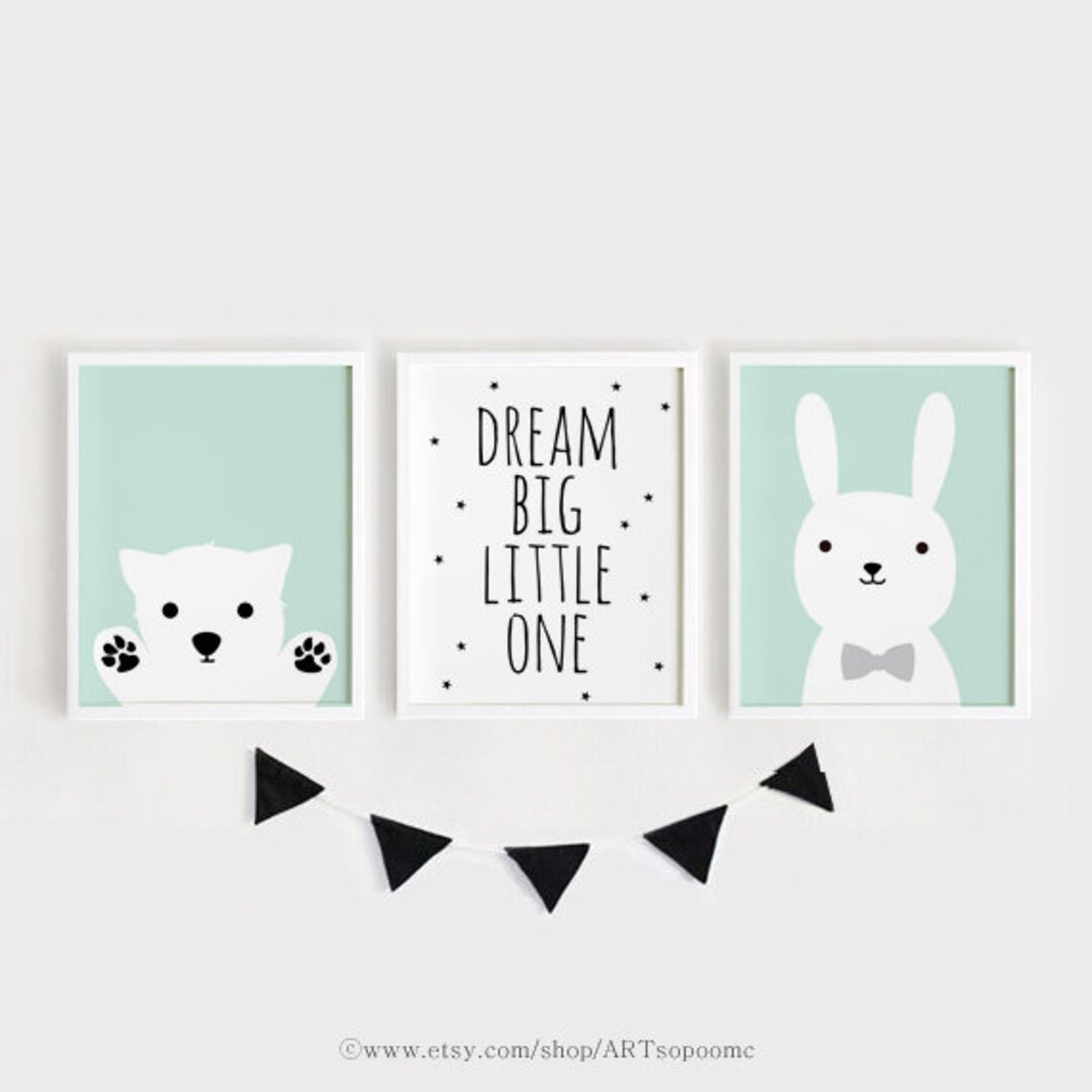 Printable Nursery Art Set of 3 Poster Baby Room Wall Art Mint Kids Room ...
