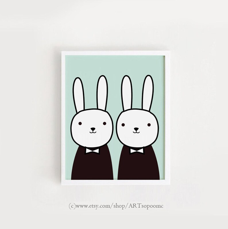 INSTANT DOWNLOAD Rabbits Print Twins Art Printable Bebe Wall | Etsy