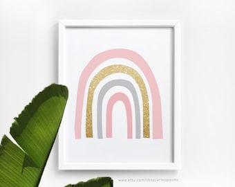 Boho wall art printable Wall Art Gold Pink Rainbow Print Baby girls room decor Nursery art 11 x 14 prints for girls Digital print download