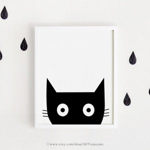 Black & white nursery poster bebe INSTANT DOWNLOAD printable art Cute animal illustration Kawaii baby room art Cat print Digital file