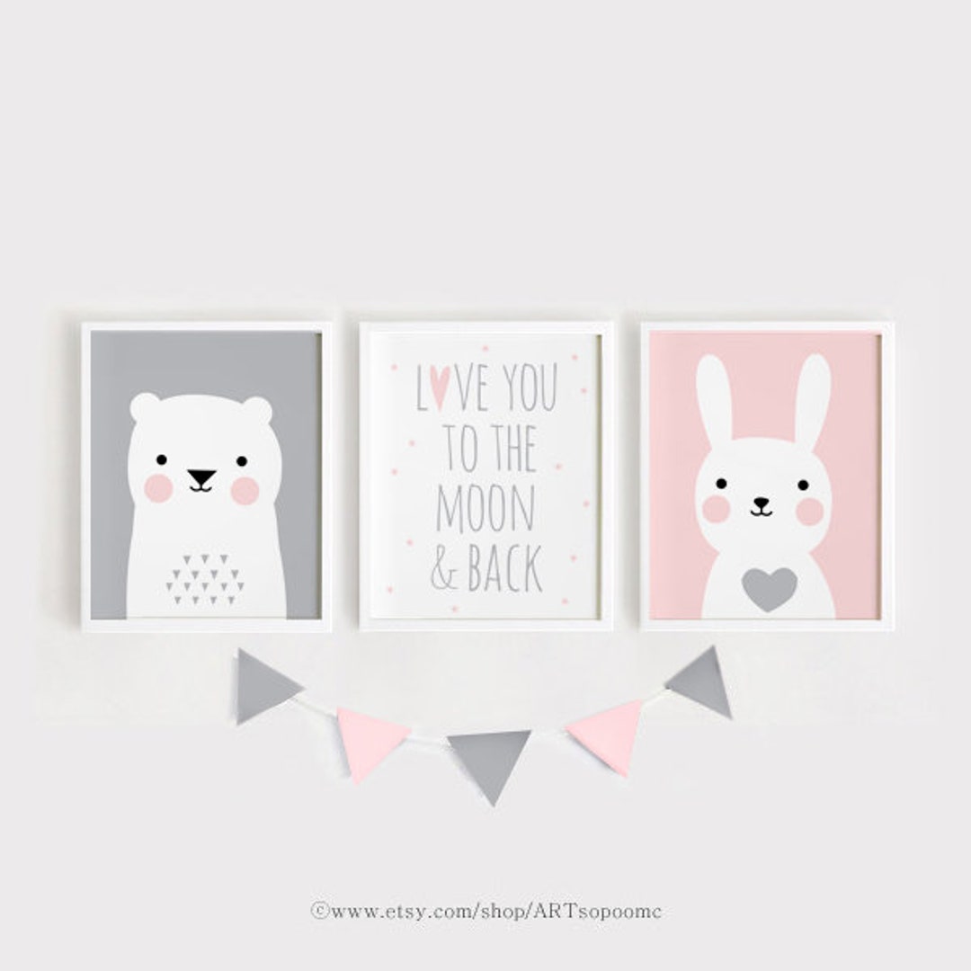 Printable Nursery Art Set of 3 Baby Room Wall Art Kids Room Poster Bear ...