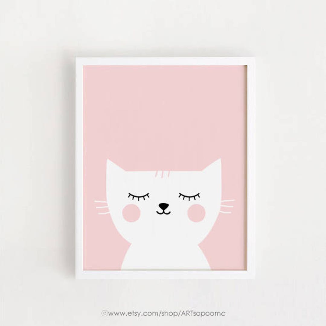 Printable Nursery Wall Art Pink Cat Print Baby Girls Room Decor Cute ...