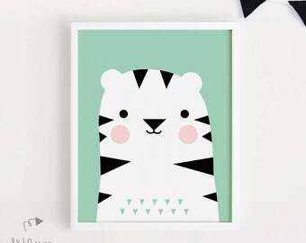 Druckbare Kindergarten Kunst niedlichen Tiger Poster Kawaii Bebe Kinder Zimmer Wand Kunst tierische Illustration für Baby-jungen, die Kinder sofort drucken