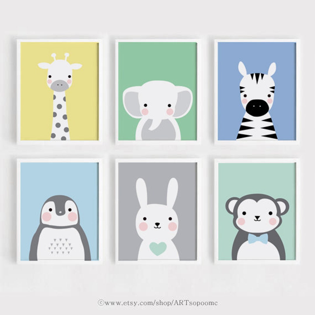 Printable Nursery Wall Art Set of 6 Poster Baby Art Kids Room Decor 5x7 ...