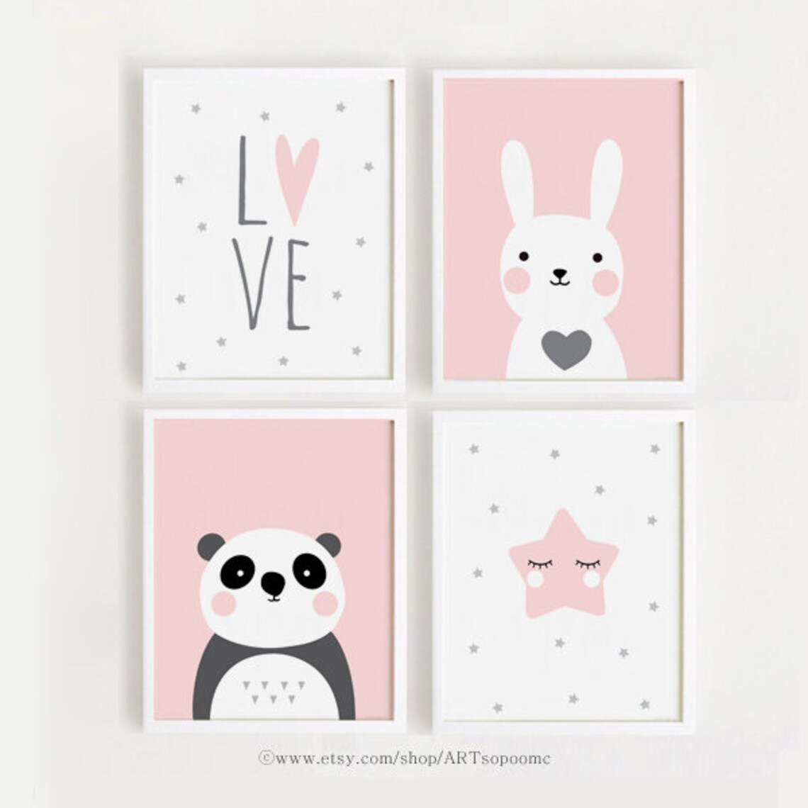 Pink Printable Nursery Wall Art Set of 4 Poster Baby Girl | Etsy