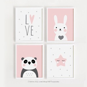 Pink Printable Nursery Wall Art Set of 4 Poster Baby Girl Print Kids ...