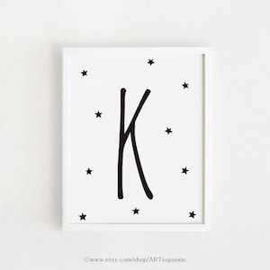 INSTANT DOWNLOAD letter K print Printable nursery art Black and White typographic poster Baby Shower decor Digital print initial K art