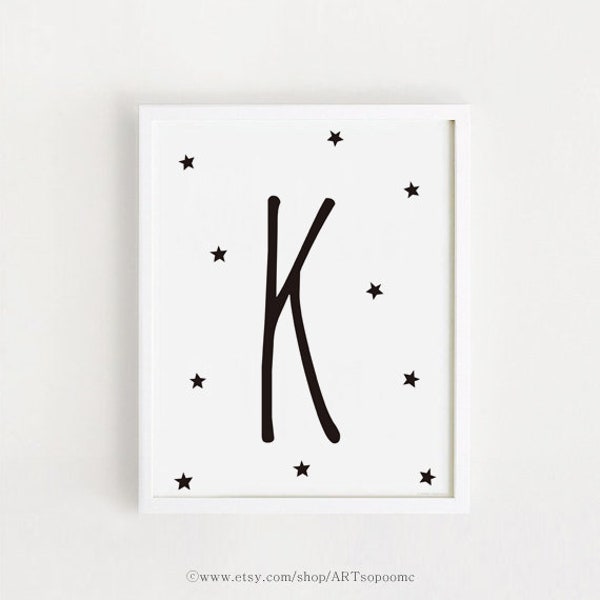 INSTANT DOWNLOAD letter K print Printable nursery art Black and White typographic poster Baby Shower decor Digital print initial K art