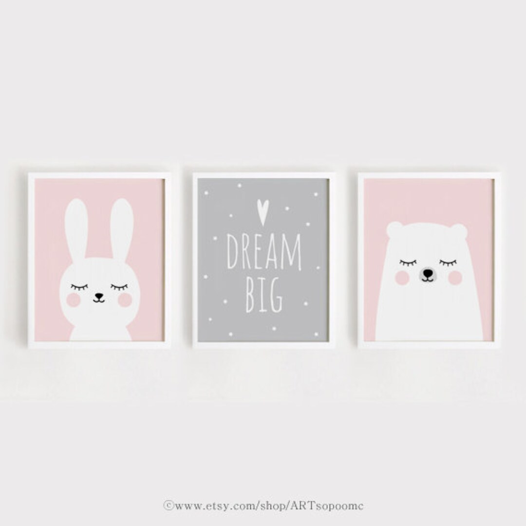 Printable Nursery Art Set of 3 Poster Baby Girls Room Wall Art Pink ...