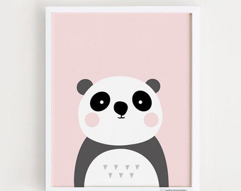 Impression d'art pour chambre d'enfant panda, décoration de chambre de fille rose (téléchargement numérique)