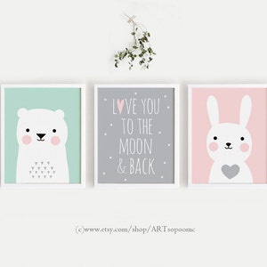 Printable Nursery Art Set of 3 Baby Room Wall Art Decor Kids Room ...