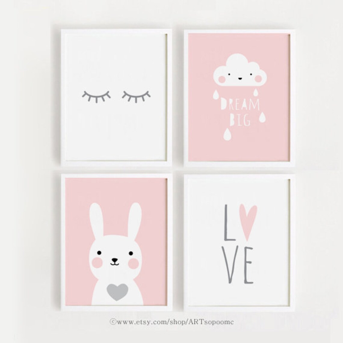 Pink Printable Nursery Wall Art Set of 4 Poster Baby Girl | Etsy