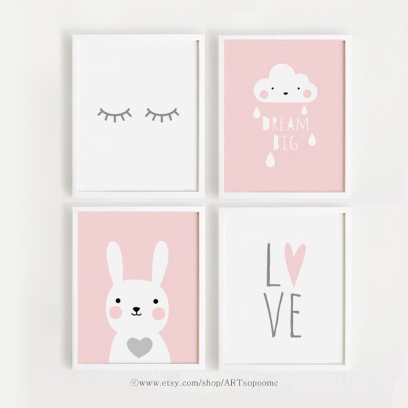 Pink Printable Nursery Wall Art Set of 4 Poster Baby Girl | Etsy