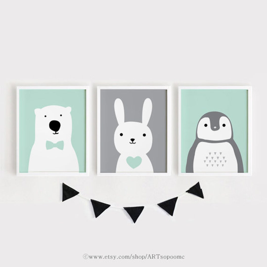 Printable Nursery Art Set of 3 Poster Baby Room Wall Art Kids Room Mint ...