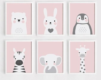 Printable Pink Nursery Wall Art Set of 6 Poster Baby Girl | Etsy