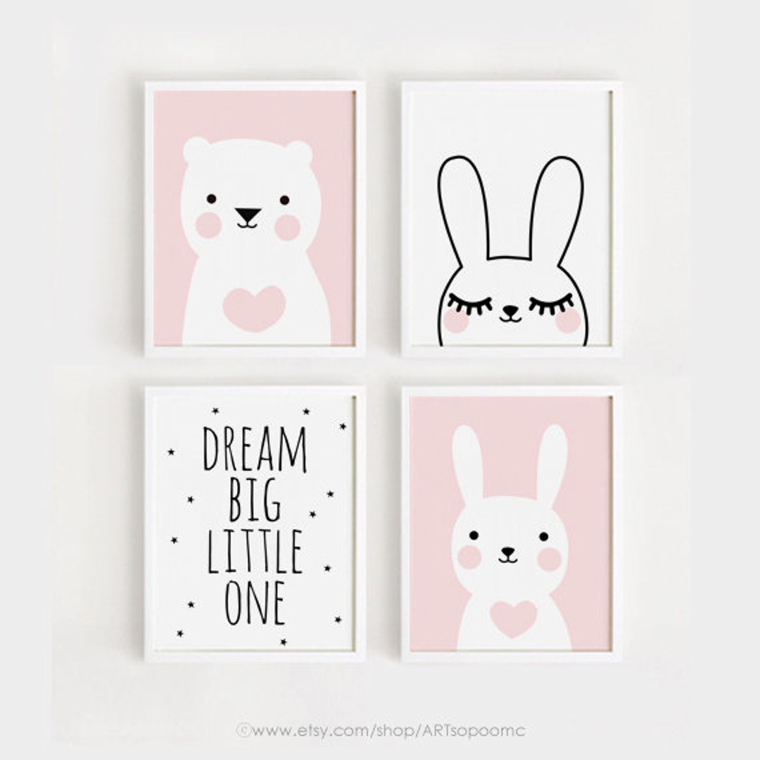 Printable Nursery Art Set of 4 Poster Baby Girls Room Wall Art Pink ...