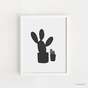 Druckbare Wohnzimmer Kunst, 2farbig, Kaktus Poster, Kaktus Blumentopf, schlichte Küche Wanddekor 5x7, 8x10, A4 INSTANT DOWNLOAD