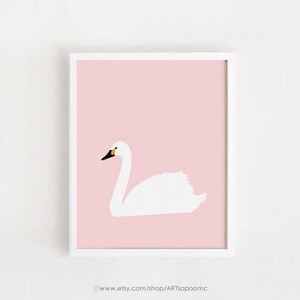 Cartel de cisne imprimible signo rosa y blanco simple lindo vivero pared arte niñas habitación arte impresión descargar 8x10, A3, 50 x 70