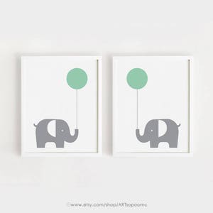 INSTANT DOWNLOAD - Elephant with balloon Print Cute baby Poster Kawaii Illustration Printable Nursery wall art prints Digital File