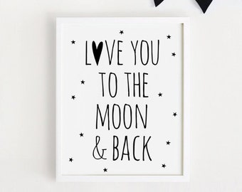 Impression pour chambre d'enfant « Love You To The Moon », noir et blanc (téléchargement numérique)