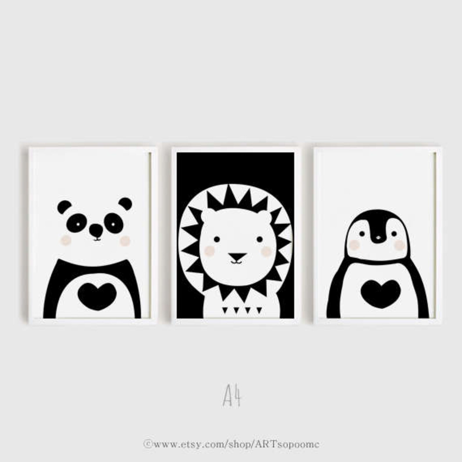 Printables Nursery Art Set of 3 Cute Animals Art Print Etsy