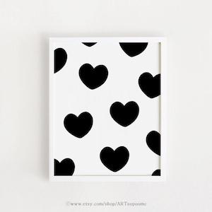 Heart pattern Printable INSTANT DOWNLOAD Poster baby room wall art decor Scandinavian nursery decals Black and white print Digital