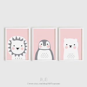 Printable Nursery Art Set of 3 Poster Baby Girls room Wall art Child room decor Pink color print Digital file Instant download