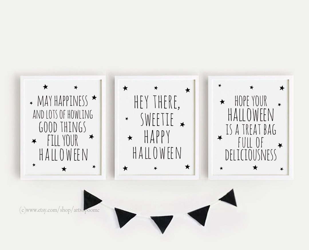 Halloween Quotes Printables for Kids Wall Art Set of 3 Poster Black and ...