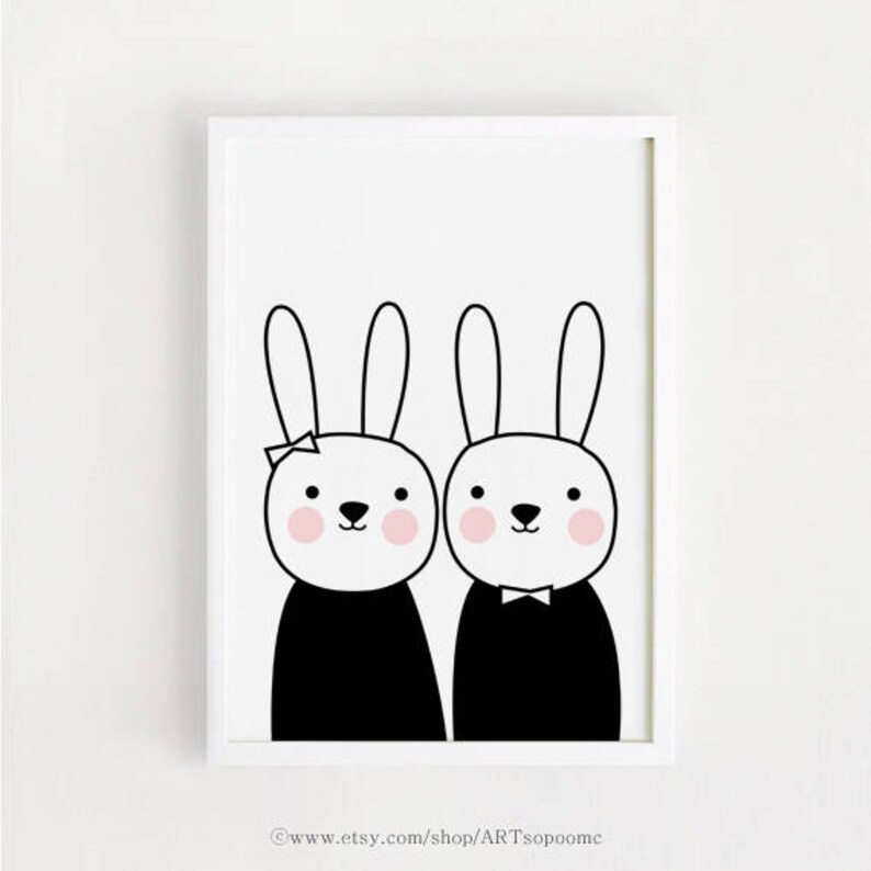 INSTANT DOWNLOAD Rabbits Print Twins Art Printable Bebe Wall Art Cute ...