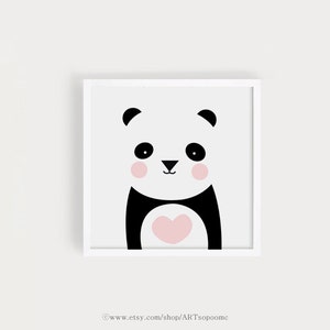 Poster bebe INSTANT DOWNLOAD Cute Panda graphic printable art Heart Panda Bear animal illustration Kawaii baby room art print nursery art