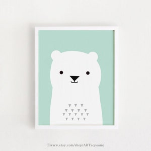 Menta vivero impresión decoración niños arte imprimible cartel habitación pared arte Kids salón de decoración oso imprime 8 x 10, 11 x 14, A4, A3 instantánea descargar