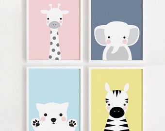 Instant download - Nursery wall Art animals Baby poster set of 4 Kids room art decor 8x10, A4 Digital print ARTsopoomc