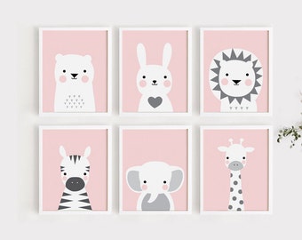Printable Pink Nursery Wall Art Set of 6 Poster Baby Girl | Etsy