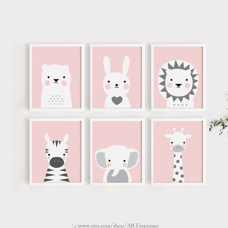 Printable Pink Nursery wall Art Set of 6 Poster Baby girl Etsy