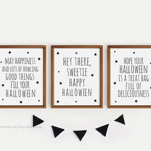 Halloween Quotes Printables for Kids Wall Art Set of 3 Poster Black and ...