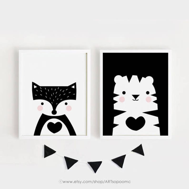 Nursery wall art set printable Cute Animal art set of 6 Etsy