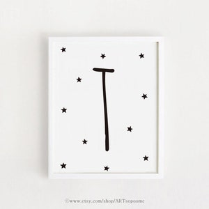 Carta T imprimible pared de vivero arte inicial T impresión negro y blanco bebé signo de decoración niños cartel Monogram Arte digital Instant descargar