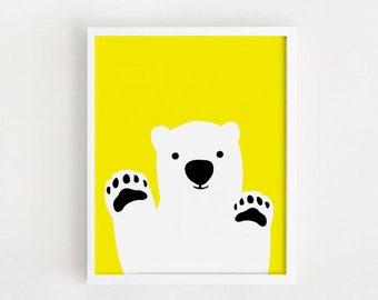 Sofort Download Kinderzimmer Druckbare Wandkunst Baby Bär Poster Süßes Kinderzimmer Dekor, Tierdruck, Gelbes Kinderzimmer Kunst, Digitaldruck