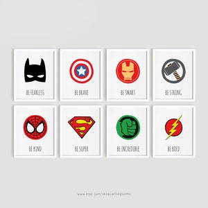 Printable Nursery wall art Set Superhero Kids bedroom decor Color artwork Inspirational Quotes Prints Baby Boy room Sign Instant Download