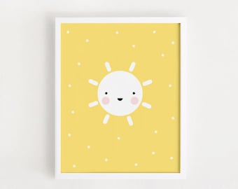 INSTANT DOWNLOAD - Sun poster Printable Baby room Wall art Cute kids room Yellow Decoration Kawaii child art Nursery Digital print file