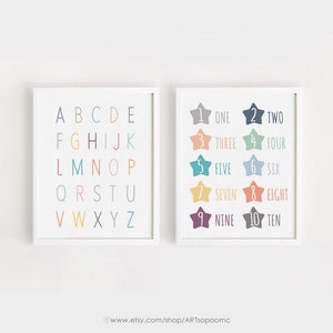 Printable ABC and 123 Alphabets and numbers Poster Nursery Wall art set of 2 Baby prints Digital 8x10, 11x14, A4, A3 INSTANT DOWNLOAD