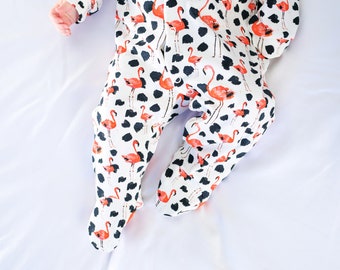 Dotty Flamingo sleepsuit