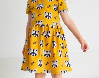 Mustard Raccoon Print Dress 1-9 Years