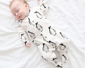 Milk Penguin cotton sleepsuit