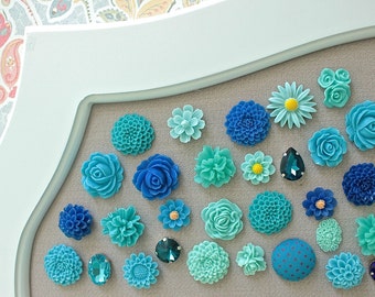 Blue Decorative Thumbtacks, Aqua Push Pins Set, Bulletin Board Tacks, Turquoise Cork Board, Aqua Flower Tacks, Navy Pushpin, Fancy Thumbtack