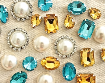 Blue & Gold Rhinestone Push Pins: Glam Corkboard Tacks